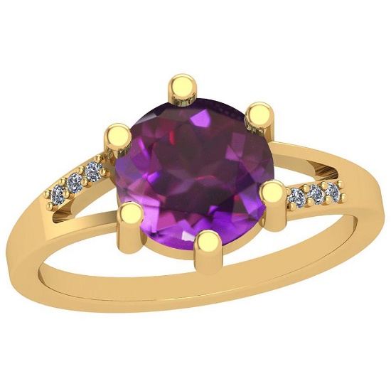 1.88 Ctw Amethyst And Diamond I2/I3 10K Yellow Gold Vintage Style Ring