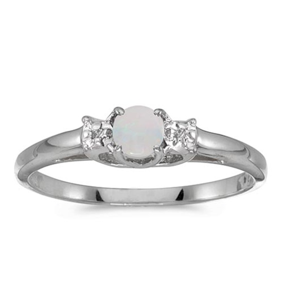 Certified 14k White Gold Round Opal And Diamond Ring