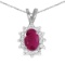 Certified 14k White Gold Oval Ruby And Diamond Pendant