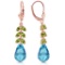 14K Solid Rose Gold Leverback Earrings with Peridot & Blue Topaz