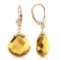 17 Carat 14K Solid Gold Leverback Earrings Checkerboard Cut Citrine