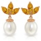 14K Solid Rose Gold Dangling Earrings with pearls & Citrine