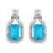 Certified 14k White Gold Emerald-cut Blue Topaz And Diamond Earrings