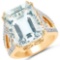 10.21 CTW Genuine Aquamarine and White Diamond 14K Yellow Gold Ring