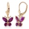 1.24 Carat 14K Solid Gold Butterfly Earrings Natural Amethyst