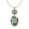Certified 13.60 Ctw Green Amethyst And Diamond I1/I2 10K Rose Gold Pendant