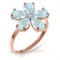 14K Solid Rose Gold Ring withNatural Diamond & Aquamarine