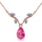 14K Solid Rose Gold Necklace withNatural Diamond & Pink Topaz