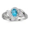 Certified 14k White Gold Oval Blue Topaz And Diamond Swirl Ring 0.41 CTW
