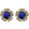 4.44 Ctw I2/I3 Blue Sapphire And Diamond 14K Yellow Gold Stud Earrings