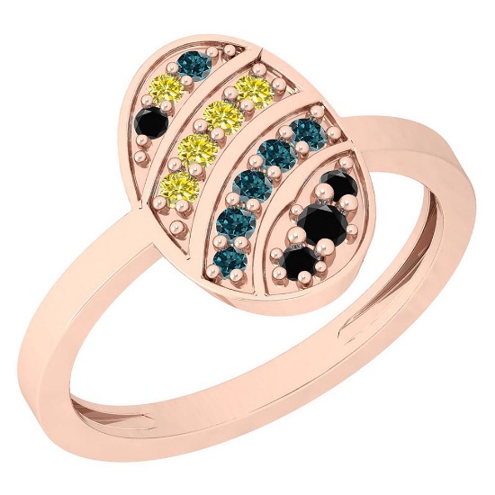 0.21 Ctw I1/I2 Treated Fancy Black ,Yellow,Blue Diamond 14K Rose Gold Ring