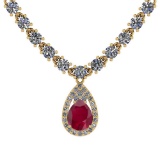 14.44 Ctw SI2/I1 Ruby And Diamond 14K Yellow Gold Necklace
