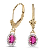 Certified 10k Yellow Gold Oval Pink Topaz And Diamond Leverback Earrings 1.22 CTW