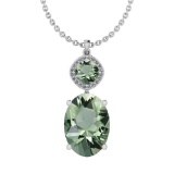 Certified 13.60 Ctw Green Amethyst And Diamond I1/I2 10K White Gold Pendant
