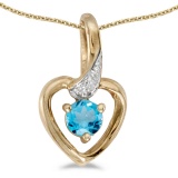Certified 14k Yellow Gold Round Blue Topaz And Diamond Heart Pendant