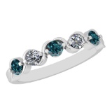 0.50 Ctw SI2/I1 Treated Fancy Blue And White Diamond 14K White Gold Band Ring