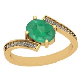 1.35 Ctw Emerald And Diamond I2/I3 14K Yellow Gold Vintage Style Ring