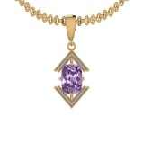 Certified 9.63 Ctw I2/I3 Amethyst And Diamond 14K Yellow Gold Pendant