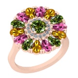 2.86 Ctw I2/I3 Multi Sapphire And Diamond 14K Rose Gold Flower Ring