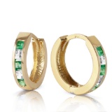 1.26 CTW 14K Solid Gold Hoop Earrings Natural Emerald White Topaz