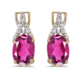 Certified 14k Yellow Gold Oval Pink Topaz And Diamond Earrings