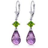 11 Carat 14K Solid White Gold Take A Stand Peridot Amethyst Earrings