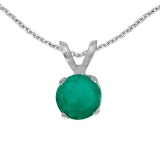 Certified 14k White Gold Round Emerald Pendant 0.33 CTW