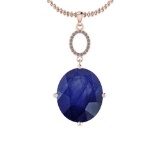 4.05 Ctw Blue Sapphire And Diamond I2/I3 14K Rose Gold Pendant