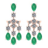 7.55 Ctw Emerald And Diamond I2/I3 14K Rose Gold Earrings