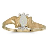 Certified 10k Yellow Gold Oval Opal And Diamond Satin Finish Ring