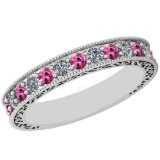0.83 Ctw VS/SI1 Pink Sapphire And Diamond 14K White Gold Filigree Style Band Ring