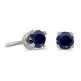 Certified 3 mm Petite Round Genuine Sapphire Stud Earrings in 14k White Gold 0.18 CTW