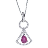 Certified 14k White Gold Ruby and .16 ct Diamond Pendant