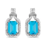 Certified 14k White Gold Emerald-cut Blue Topaz And Diamond Earrings