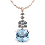 15.83 Ctw I2/I3 Blue Topaz And Diamond 14K Rose Gold Necklace