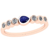 0.51 Ctw I2/I3 Blue Sapphire And Diamond Style Bezel Set 14K Rose Gold Band Ring