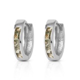 1.3 CTW 14K Solid White Gold Hoop Earrings Natural Green Sapphire