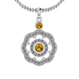 1.03 Ctw VS/SI1 Yellow Sapphire And Diamond 14K White Gold Pendant Necklace