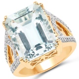 10.21 CTW Genuine Aquamarine and White Diamond 14K Yellow Gold Ring