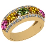 1.45 Ctw I2/I3 Multi Sapphire And Diamond 10K Yellow Gold Wedding Band Ring