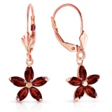 14K Solid Rose Gold Leverback Earrings with Natural Garnet