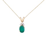 Certified 14K Yellow Gold Oval Emerald Pendant with Diamonds