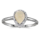 Certified 14k White Gold Pear Opal And Diamond Ring