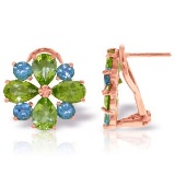4.85 Carat 14K Solid Rose Gold French Clips Earrings Peridot Blue Topaz