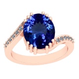 4.06 Ctw VS/SI1 Tanzanite And Diamond 14K Rose Gold Victorian Style Ring