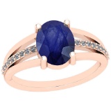 2.61 CtwBlue Sapphire And Diamond I2/I3 10K Rose Gold Vintage Style Ring