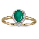 Certified 10k Yellow Gold Pear Emerald And Diamond Ring