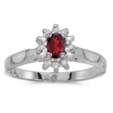 Certified 14k White Gold Oval Garnet And Diamond Ring 0.31 CTW