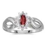 Certified 10k White Gold Marquise Garnet And Diamond Ring