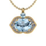 23.44 Ctw I2/I3 Blue Topaz And Diamond 14K Yellow Gold Necklace
